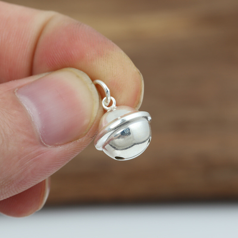 S925 Sterling Silver 13mm Round JINGLE BELL Bracelet Charm Pendant Polished