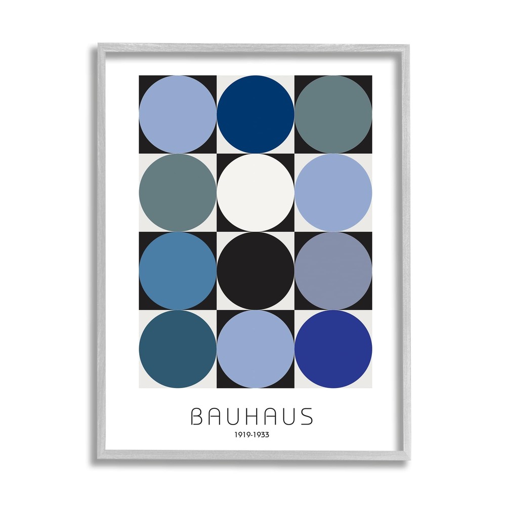 Bauhaus Geometrical Circle Square Abstract Composition Blue Black Grey Framed...