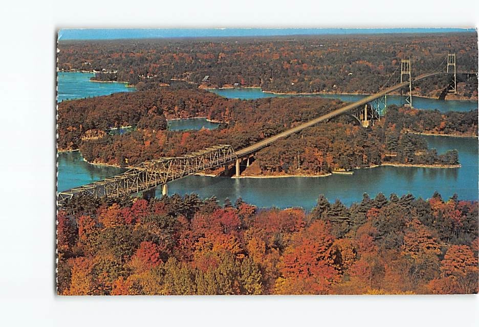 Postcard Ive Lea Bridge Thousand Islands Ontario Canada Aerial View Fall