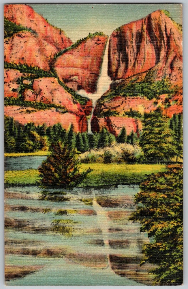 Vtg Linen Postcard Yosemite Falls Yosemite National Park, CA 1930s