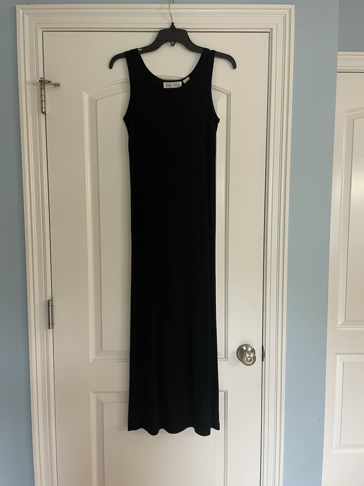 Chaus Petite Brand Women’s Dress. Size S. Long! Solid Black. Rayon Blend.