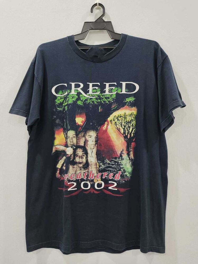 2002 Creed band Weathered Albums basic black short sleeve T shirt