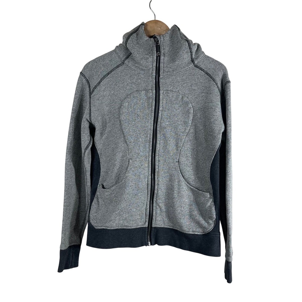 Lululemon Scuba Full Zip Hoodie Heathered Grey Size 8 Thumbholes Jacket