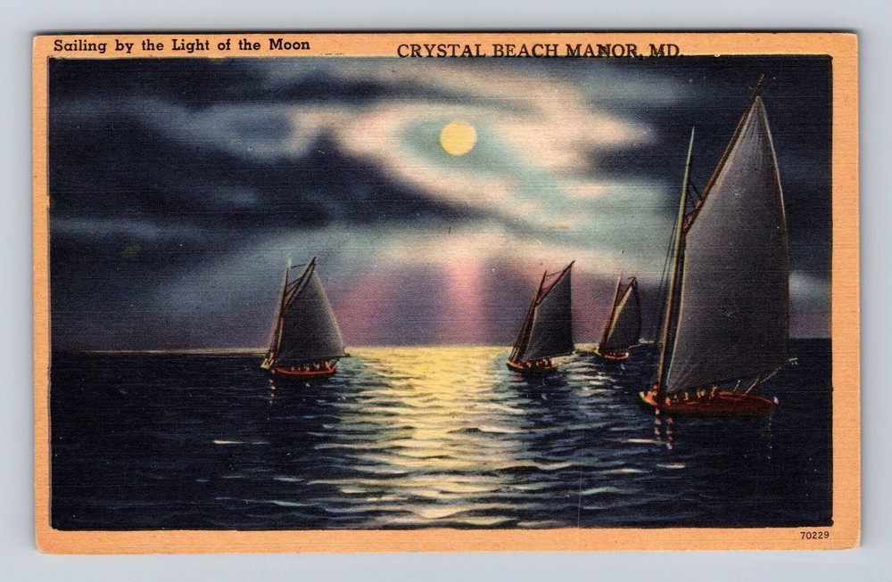 Crystal Beach Manor MD-Maryland, Sailing By Light Of The Moon, Vintage Postcard