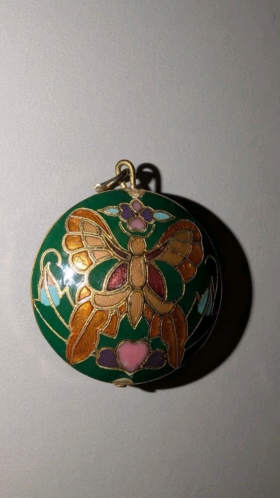 Vintage Double Sided Cloisonne Butterfly Pendant Enamel Floral Multi Color
