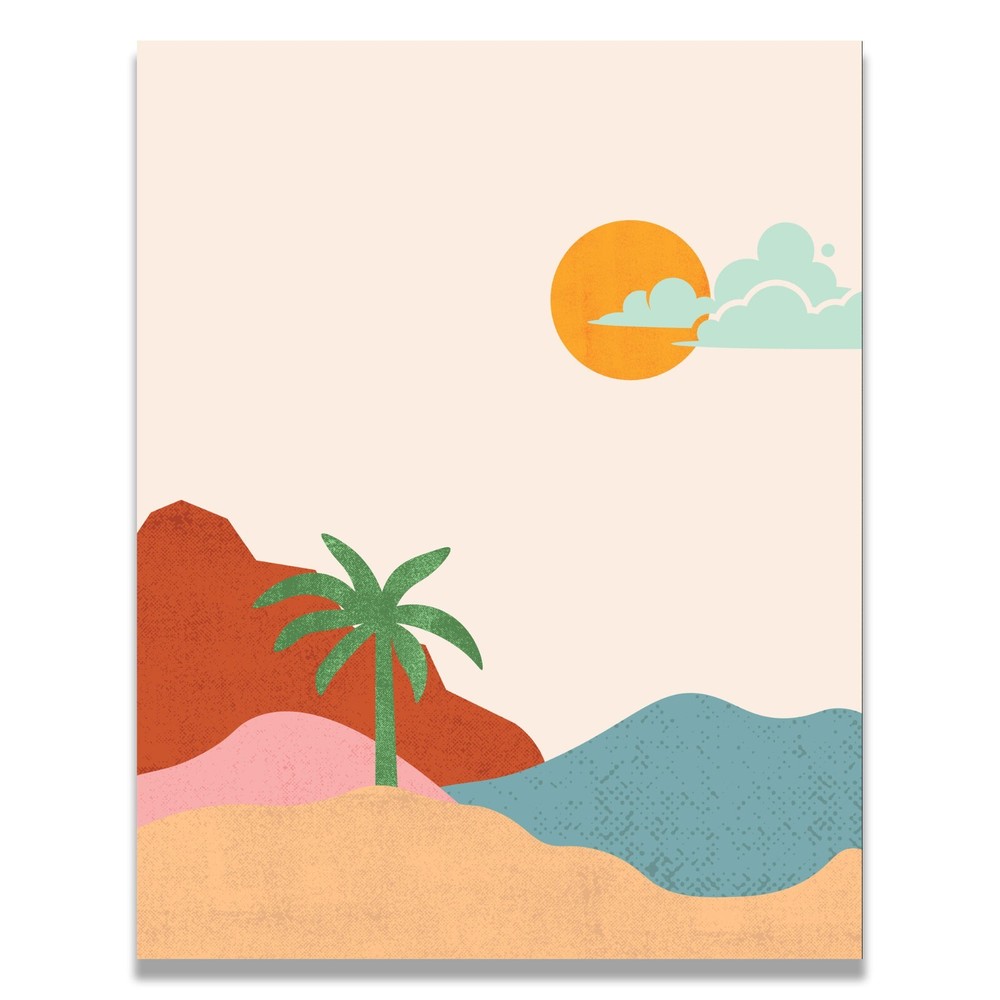 Tropical Sun Beach Palm Tree Ocean Abstract Artwork Poster Art Print Wall Decor-image