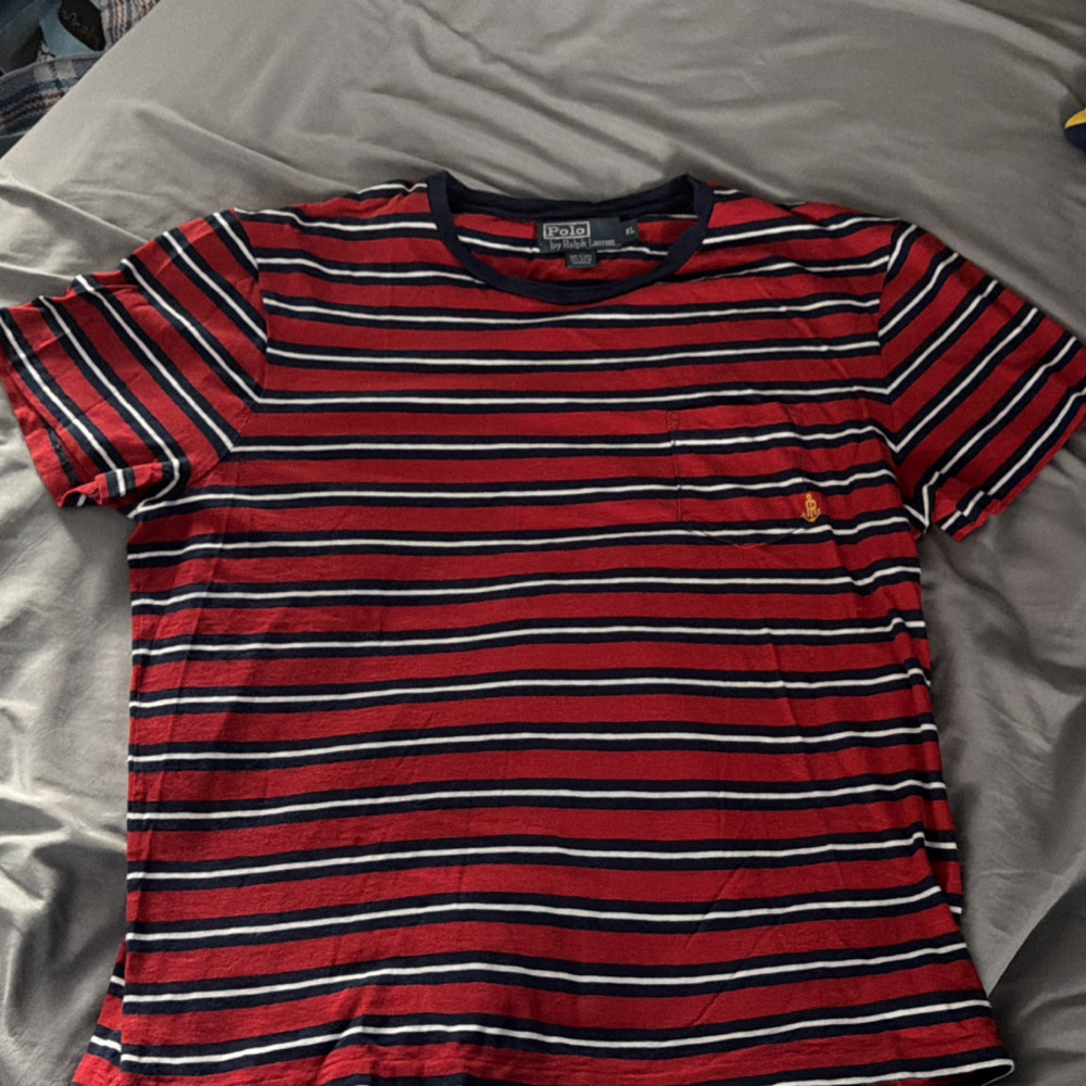 Polo Ralph Lauren XL Red Navy Anchor Striped Cotton T-Shirt Pocket Logo *MINT*