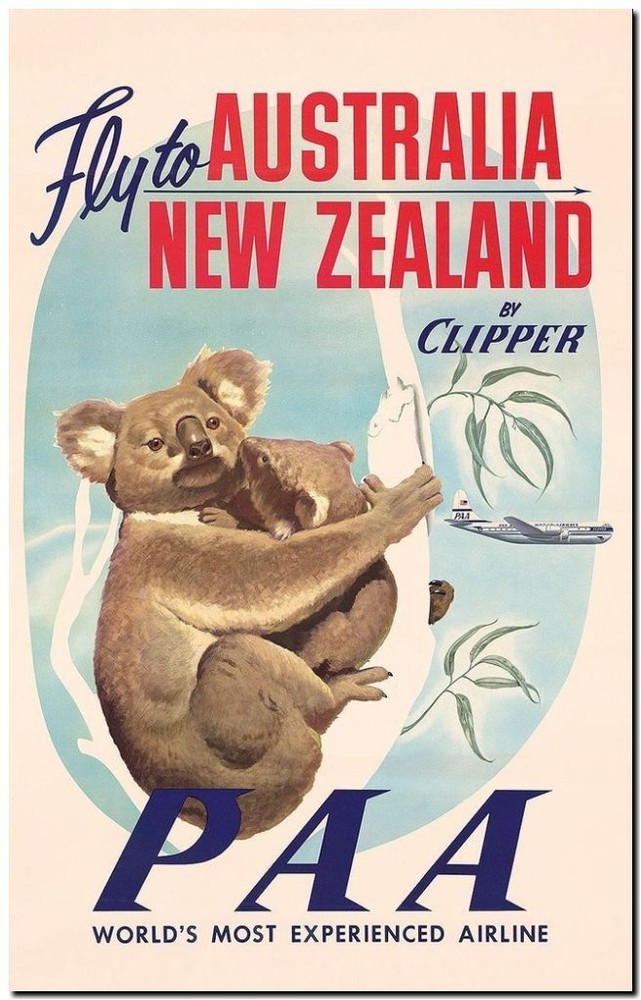 Retro Framed Canvas Travel Poster Australia Koala Clipper 18x12 Art