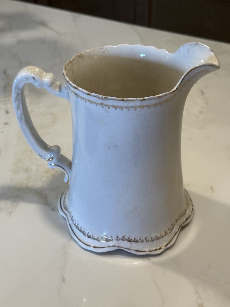 Antique Homer Laughlin Hudson Violet Pitcher Crackle Glaze Transferware