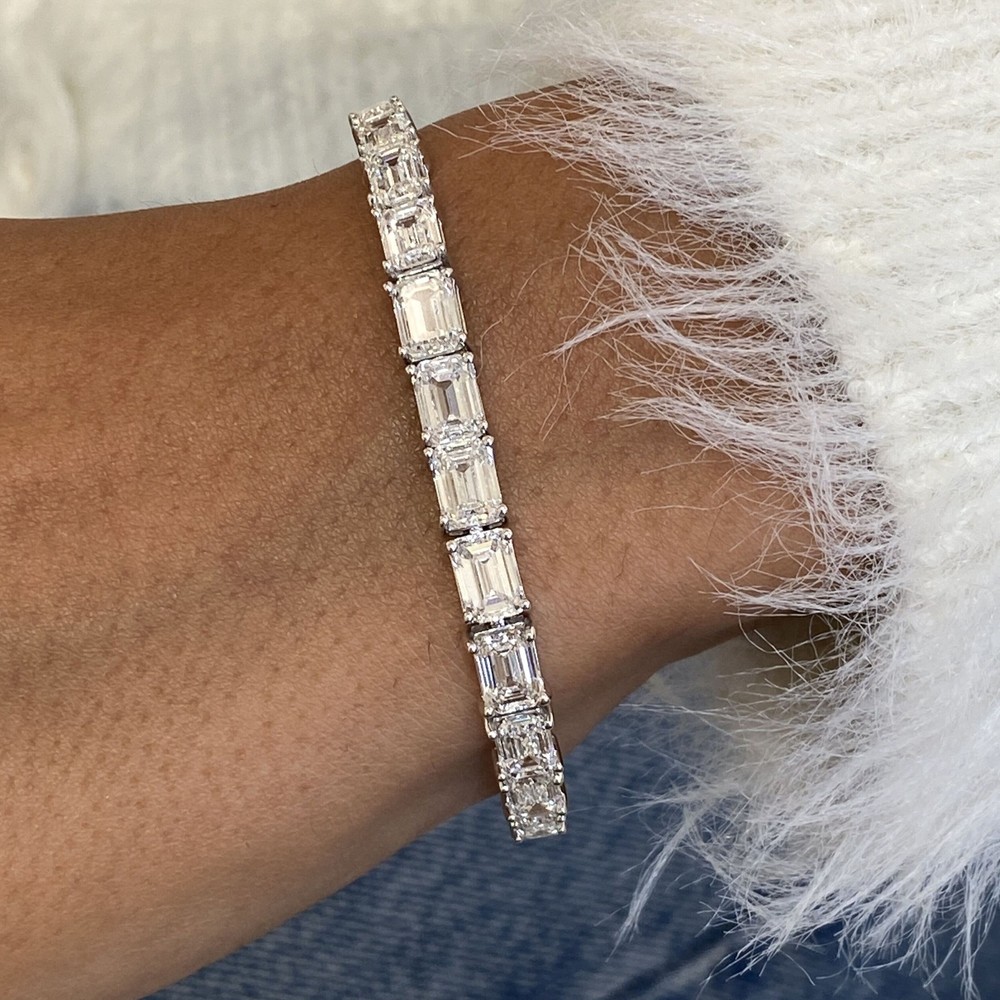 14K White Gold Tennis Bracelet 14.1ct Emerald Labcreated Diamond F/VS Appraised