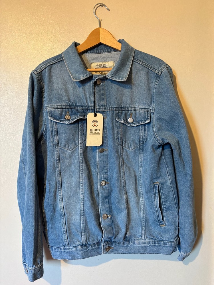Joe Braxx Light Blue Denim Jacket for Men Size Medium BNWT Long Sleeve Cotton