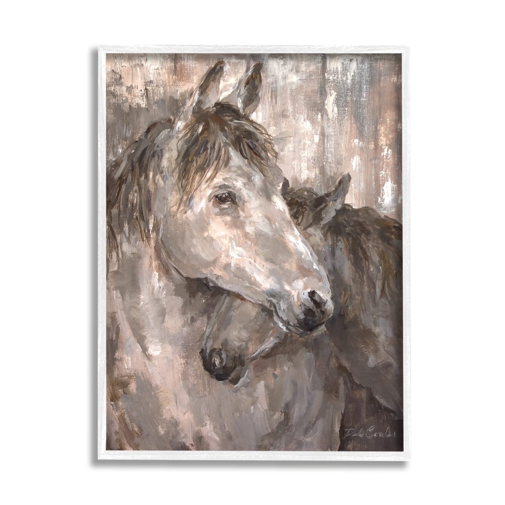 Rustic Equestrian Painting Tender Horses Portrait Brown Beige, Designed by De...