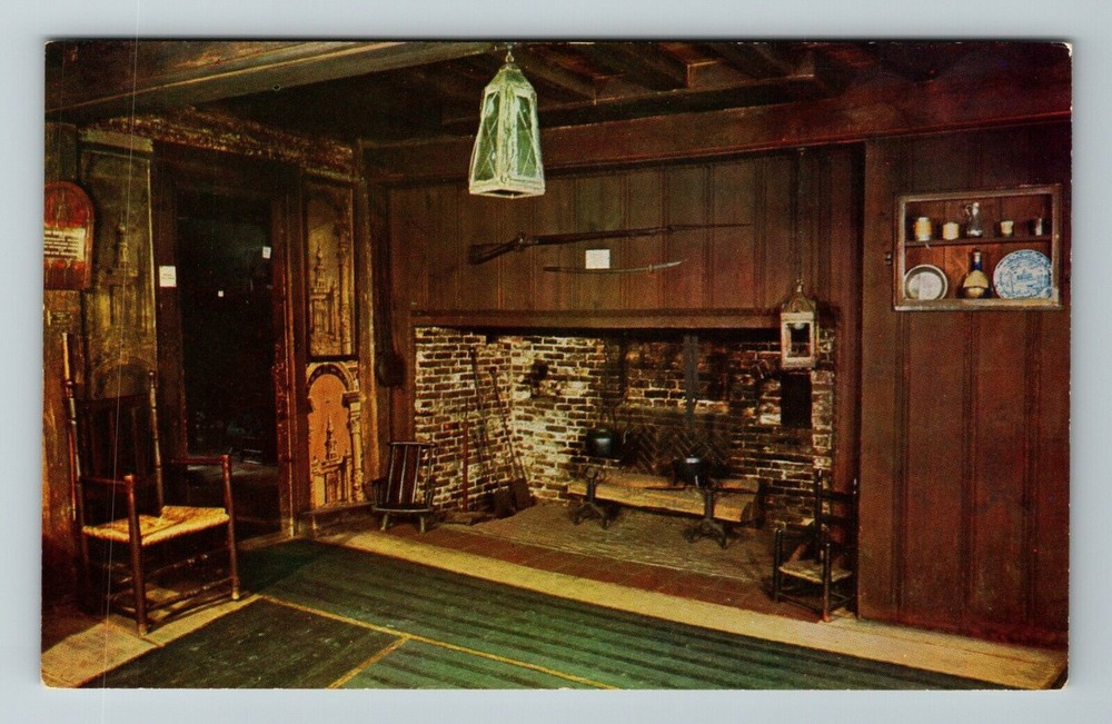 Boston MA-Massachusetts, Paul Revere House, Fireplace, Vintage Postcard