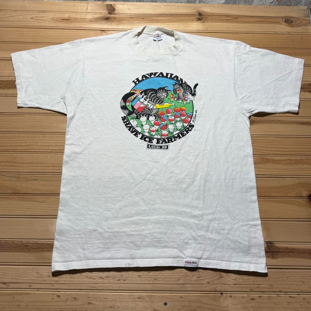 Vintage 90s Crazy Shirts Hawaiian Shave Ice Farmers Local 28 Souvenir T-Shirt XL