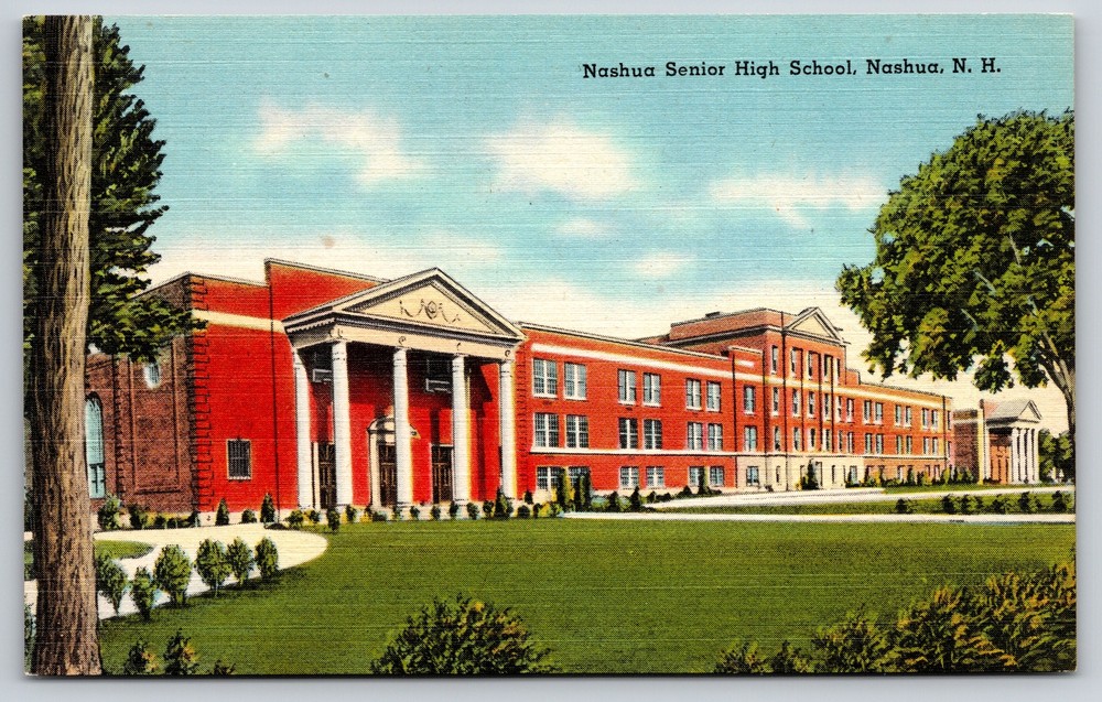 Nashua New Hampshire~Senior High School Bldg~Tichnor Vintage Linen Postcard