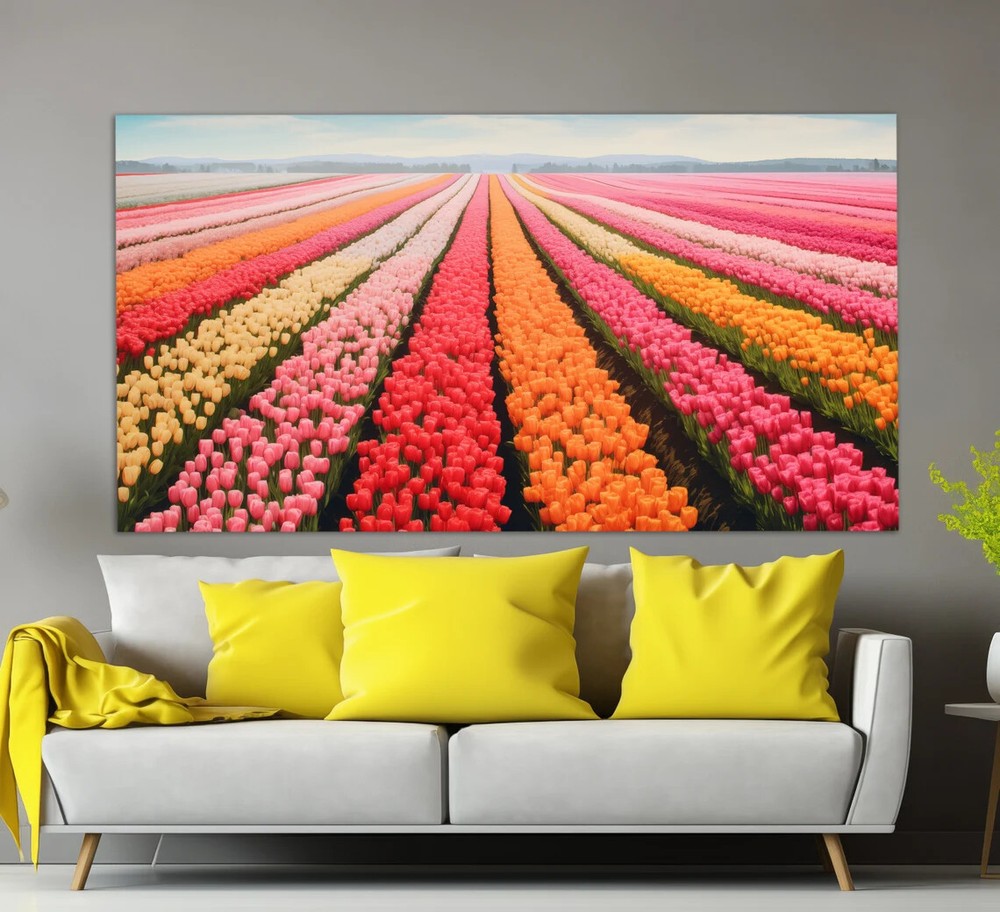 Colorful Tulip Flower Field Art Floral Unframed Canvas Print Australian Wall Art