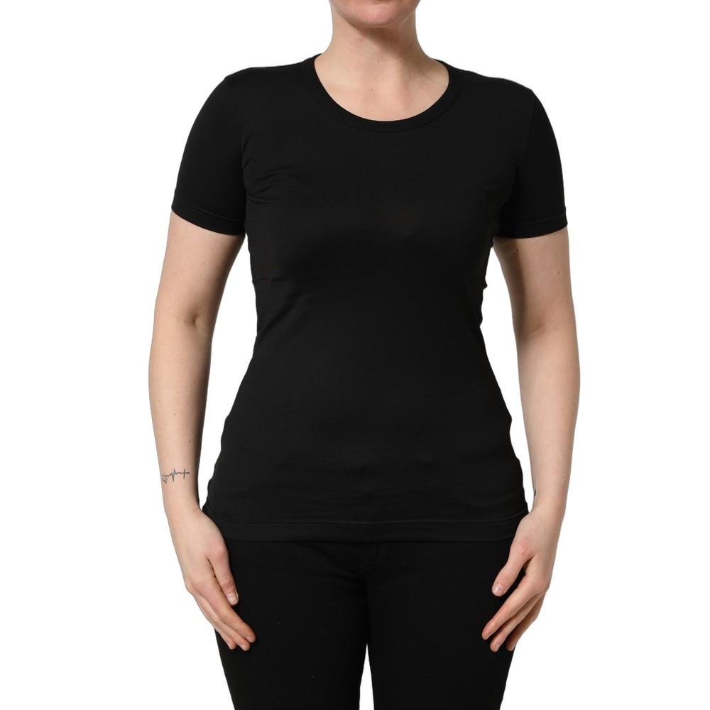 DOLCE & GABBANA T-shirt Black Cotton Round Neck Short Sleeve IT36/US2/XXS 190usd