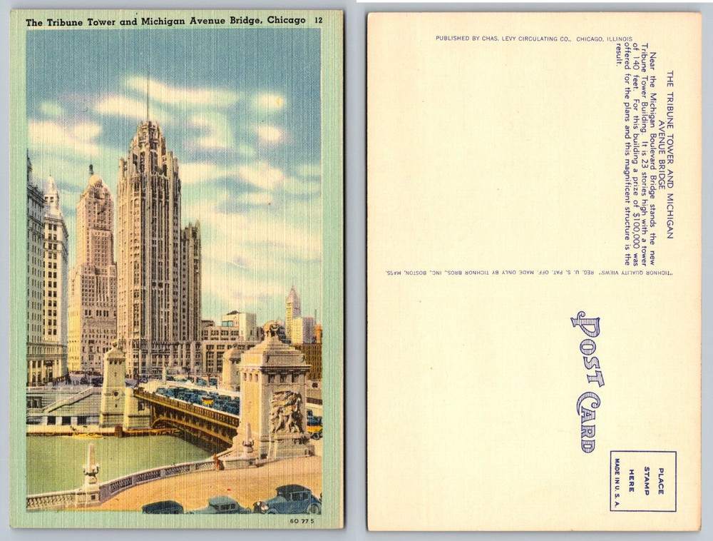 Tribune Tower and Michigan Avenue Bridge Chicago Illinois IL Postcard