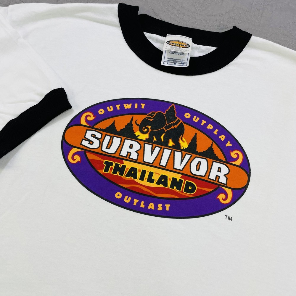 Vintage Survivor Thailand Shirt Mens Large Ringer TV Show 2001 CBS 00s Reality
