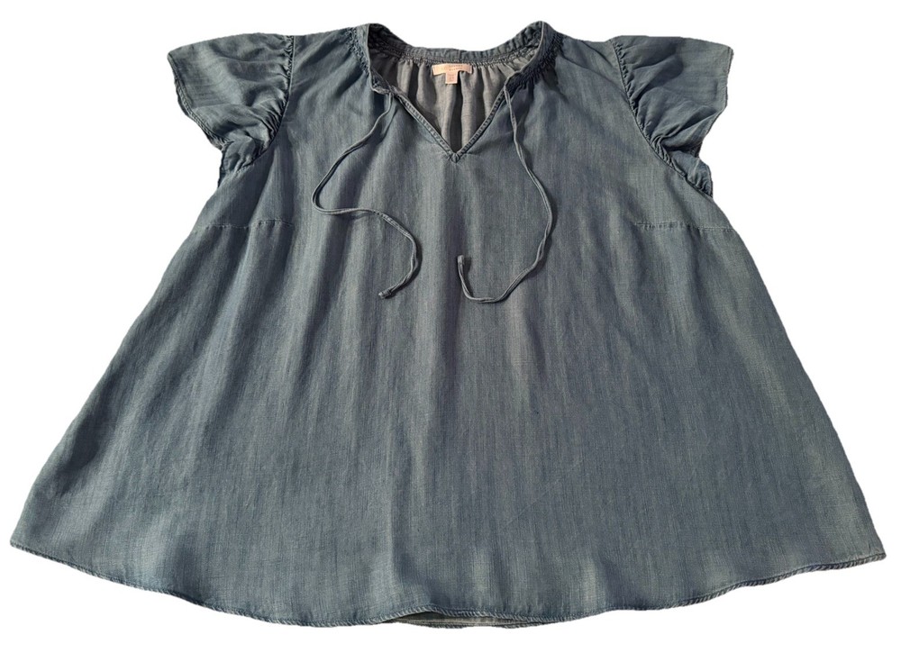🩵LC LAUREN CONRAD Tie Front Flutter Sleeve Top-Denim Blue-Size 2X🩵