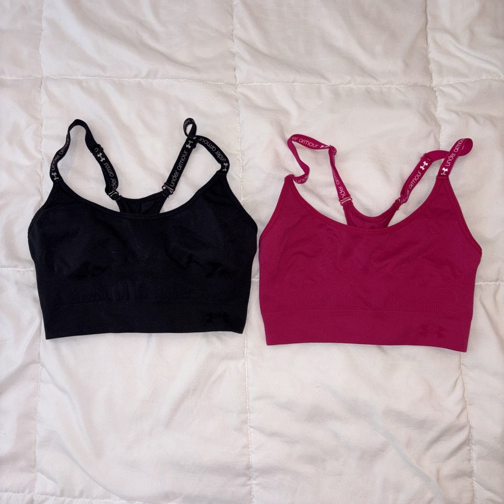 Under Armour Unpadded Lot of 2, Sports Bra Workout Compression Pink/Black Size S