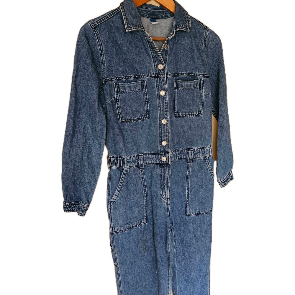 Old Navy Denim Jean Button Up Jumpsuit S 100% Cotton Utility Effortless Casual