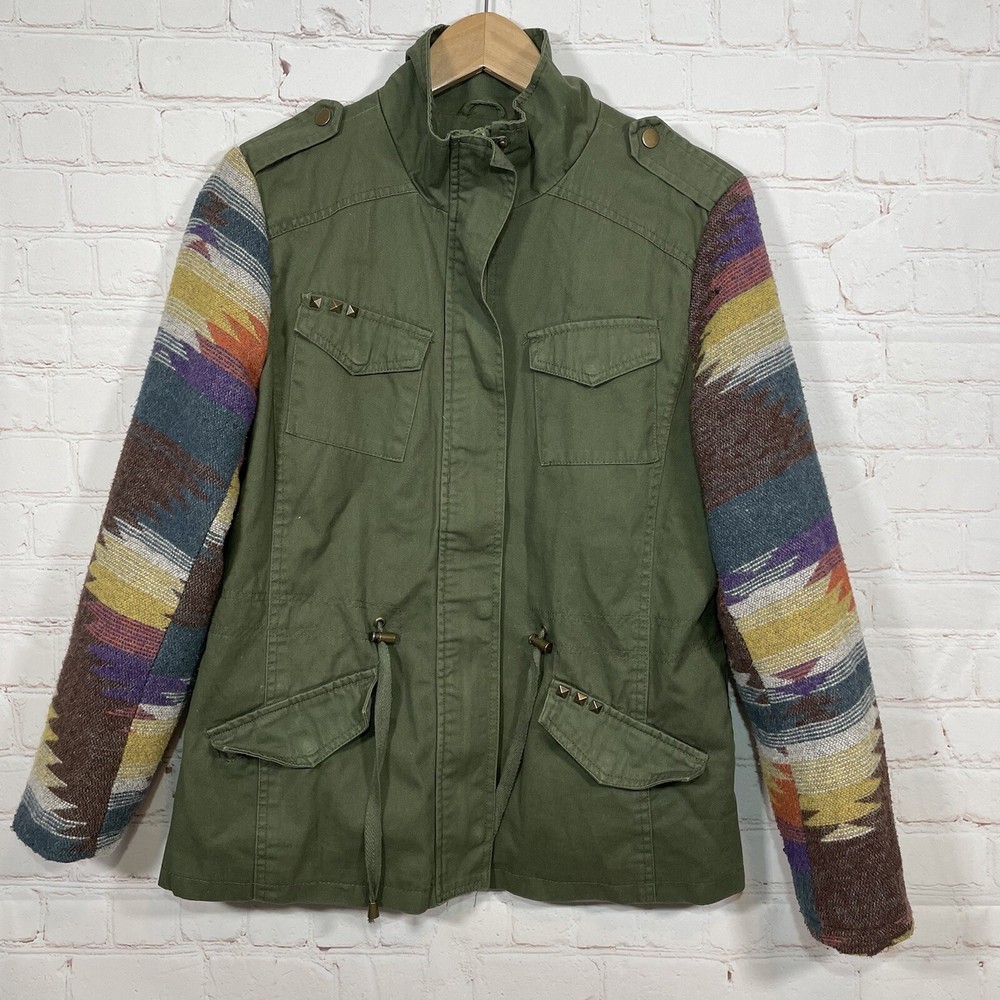 I.B. Diffusion Jacket Womens Size Medium Aztec Green Military Quilted Lined