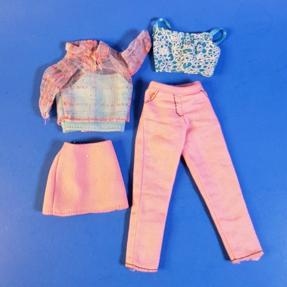 Barbie Outfit 2000s Pink Blue Mix and Match Sparkly Skirt Pants Two Tops