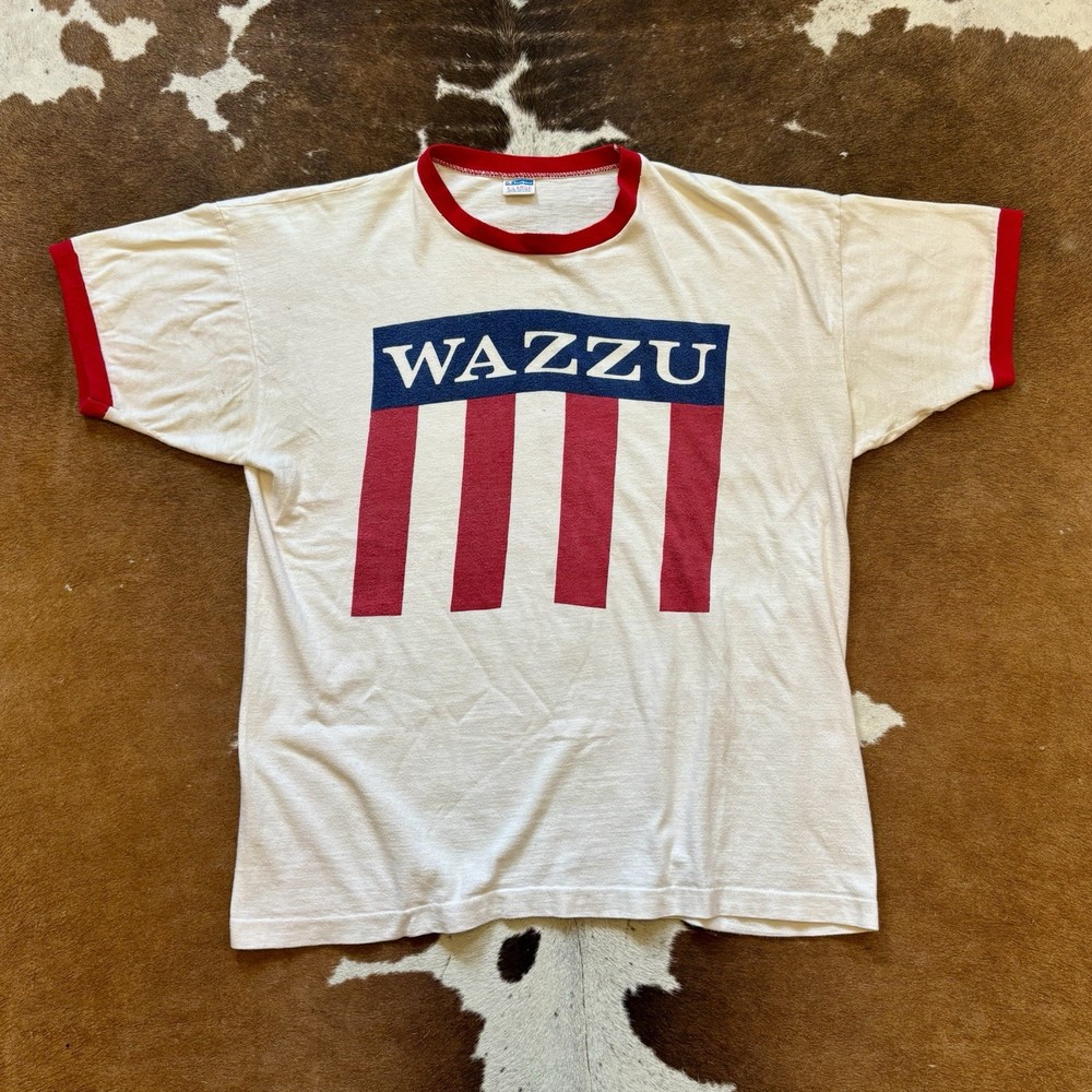 Vintage 70s Champion Blue Bar Wazzu Washington State Water Print T-shirt