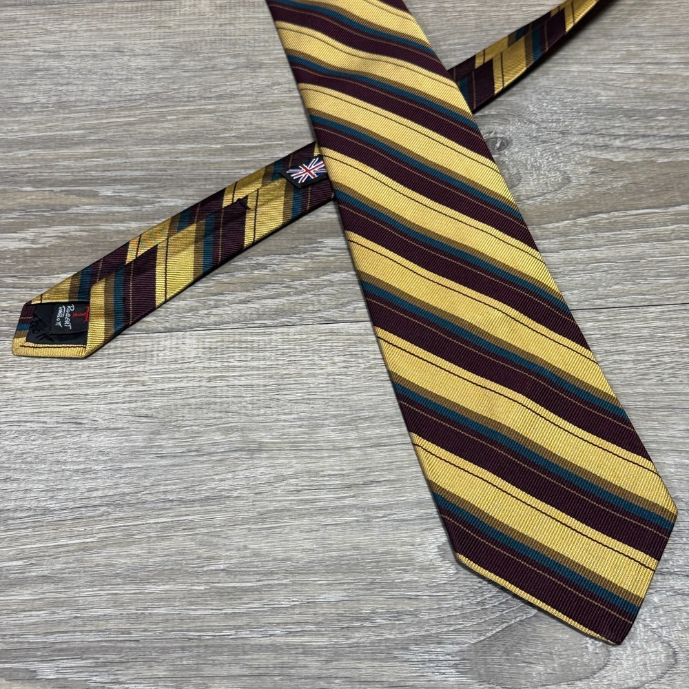 Robert Talbott Repp Tie The Highlander Handmade Luxury 100% Silk Maroon Gold