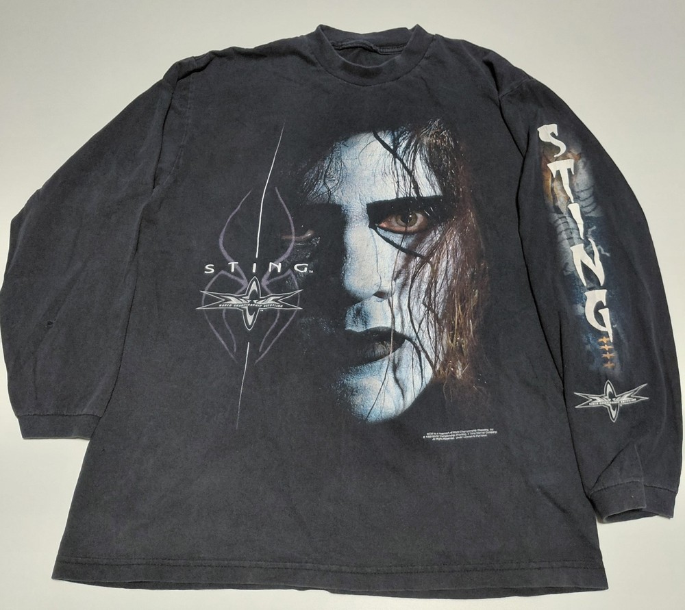Vintage 1999 WCW Sting crow Long sleeve Shirt Size Large ~
