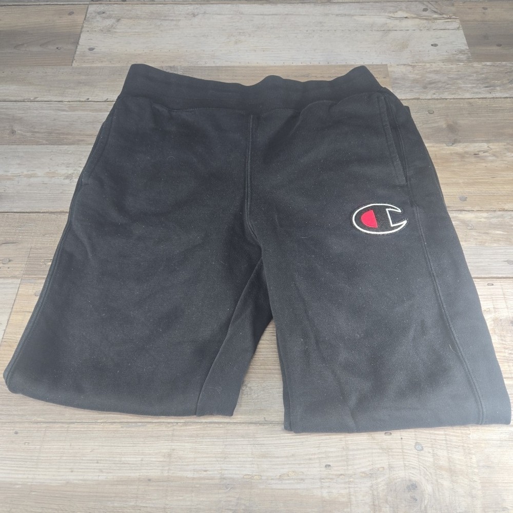 Champion Mens Size M Black Jogger Logo Sweatpants Athletic Gym Fitness Pants