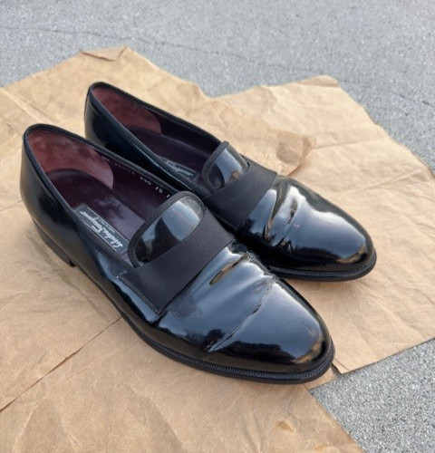 Salvatore Ferragamo Men Sz 10D Notte Black Patent Leather Tuxedo Loafer Shoes