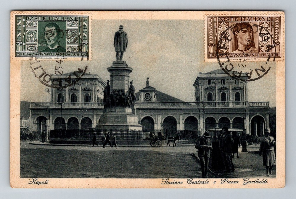 Italy- Naples Central Train Station Garibaldi Square Postal Old Vintage Postcard