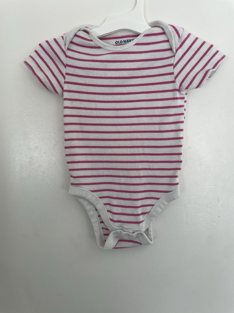 Old Navy Baby Girl Classic Striped 100% Cotton Short Sleeve Bodysuit Pink 18-24M