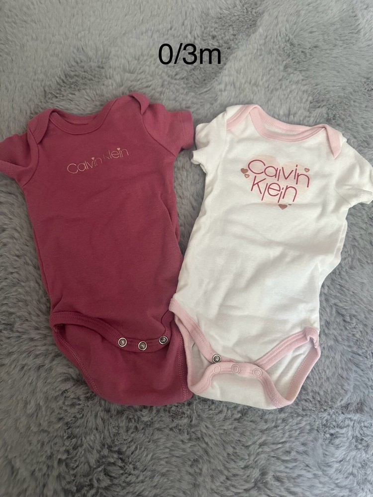 Calvin Klein Baby Girl Lot Of 2 Clothes One Piece Bodysuit Size 0/3 Months