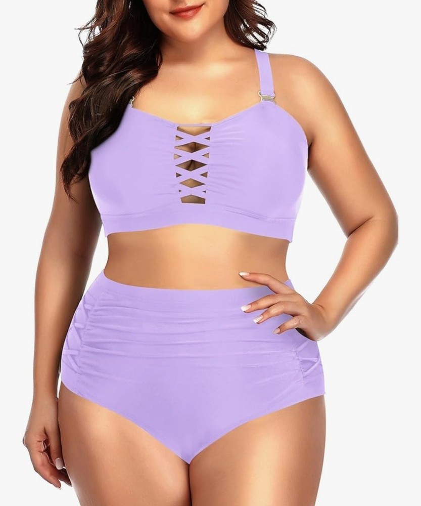 Daci Women Plus Size 14W Swimsuit High Waisted Bikini 2pc Tummy Control Lavender