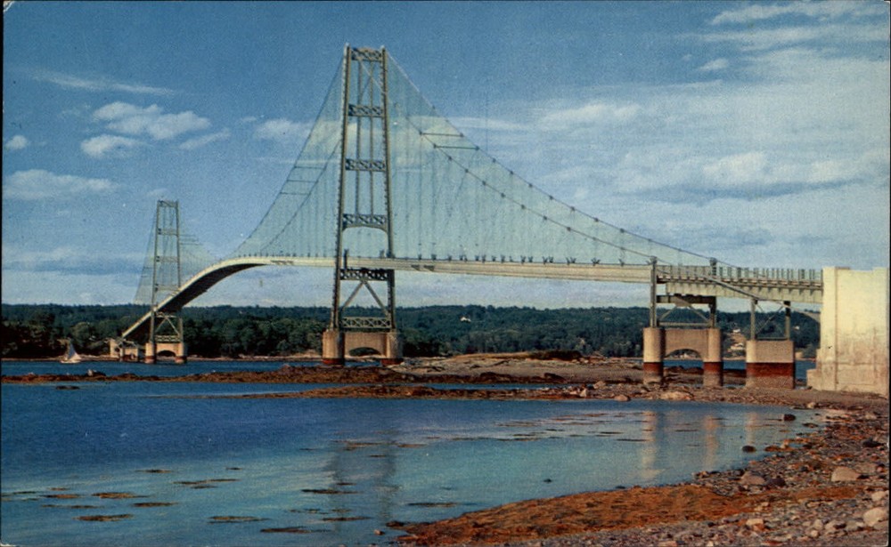 Maine Deer Isle Bridge Little Eggemoggin Reach ~ 1958 vintage postcard