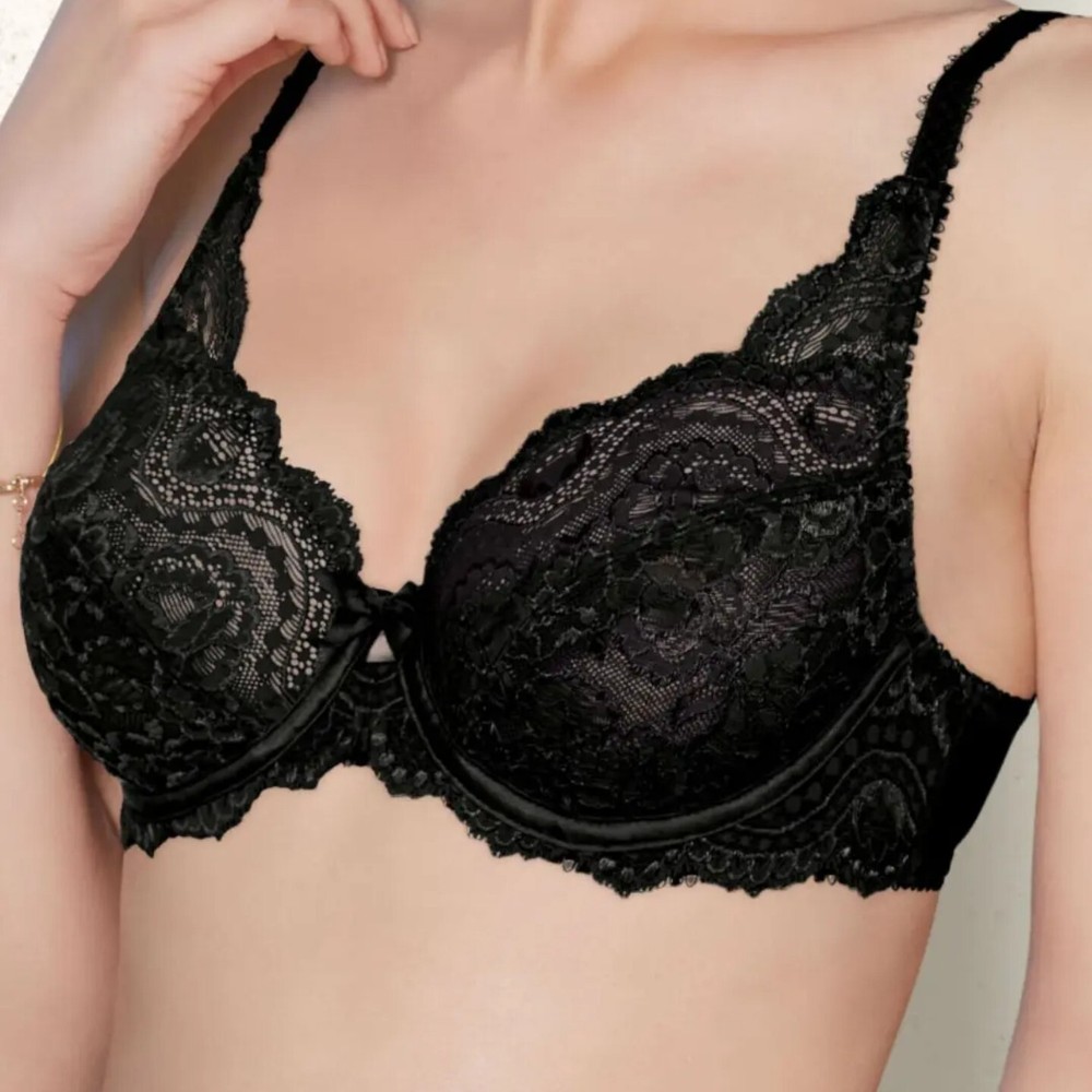 Playtex Flower Elegance Bra Size 36B Black Stretch Lace Underwired Full Cup 5832