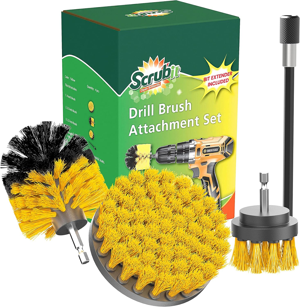 Drill Brush Attachment Set - Power Scrubber Tile and Grout Tool - Use for Kitche