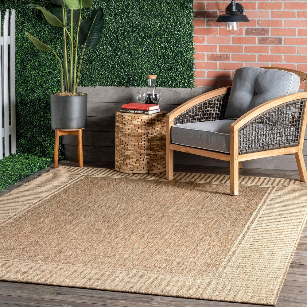Asha Light Brown/Ivory, 5' X 8', Casual, Striped Border, Soft and Cozy, High Tra