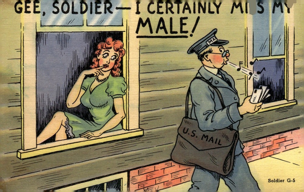 1940s Tichnor Bros Rehoboth Beach DE Comic Pin-Up WWII Humor Linen Postcard