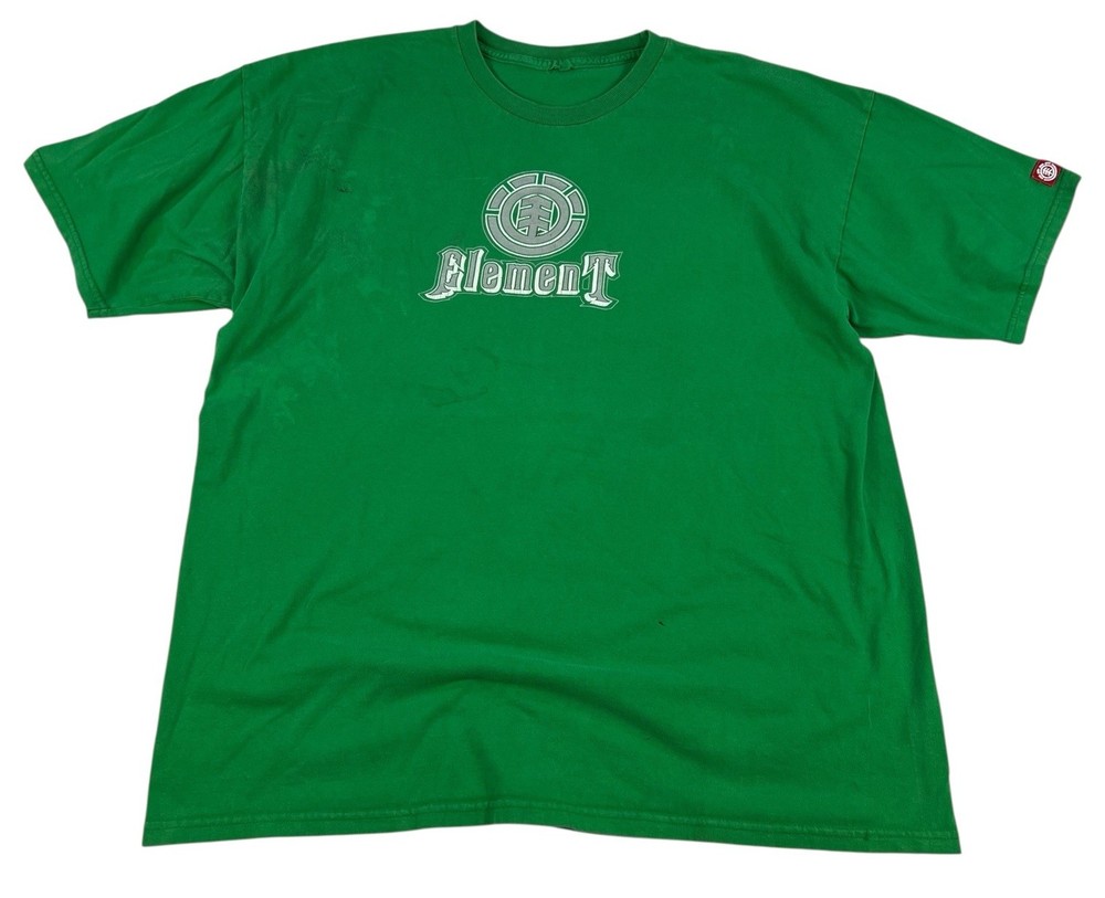 Vintage Y2K Element Green Spell Out Skate Tee T-Shirt Size XL Red Tag Bam Grunge