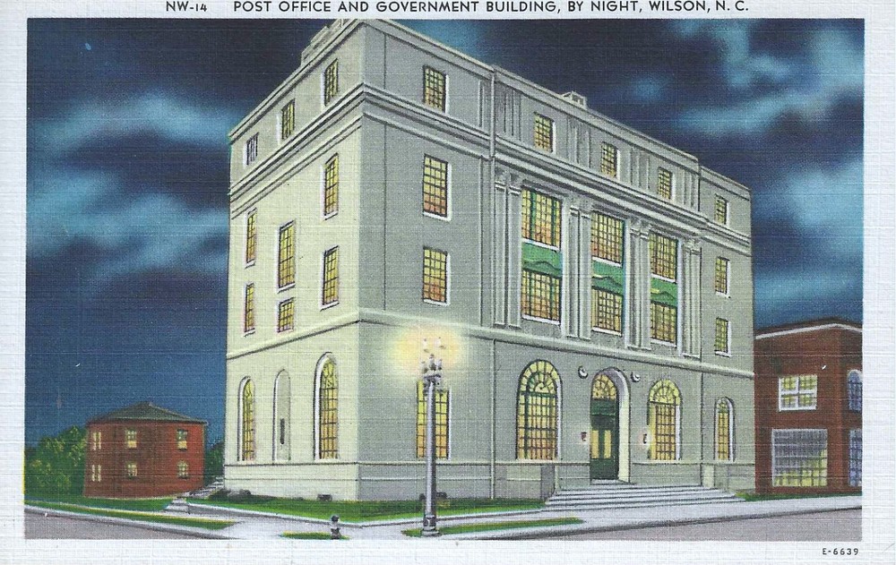 Wilson North Carolina NC Night Scene of Post Office UNP Linen Postcard
