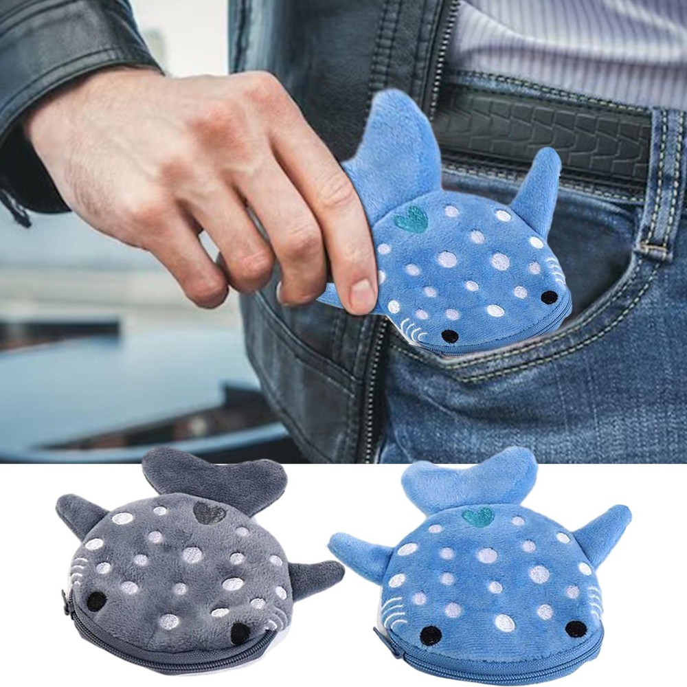 2pcs Cartoon Shark Coin Purse Short Plush Zipper Animal Wallet Kids Coin Bag