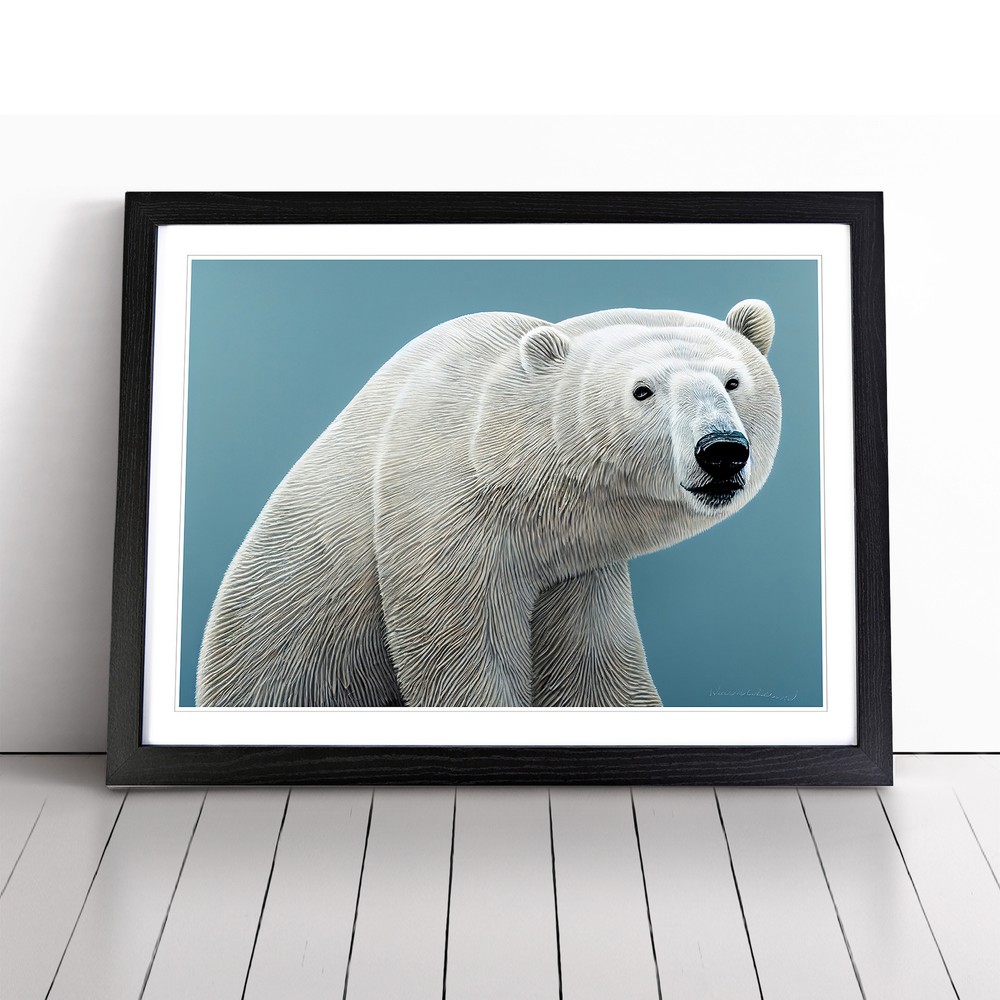 Interesting Polar Bear Framed Canvas Wall Art Print Poster Picture, Home Decor