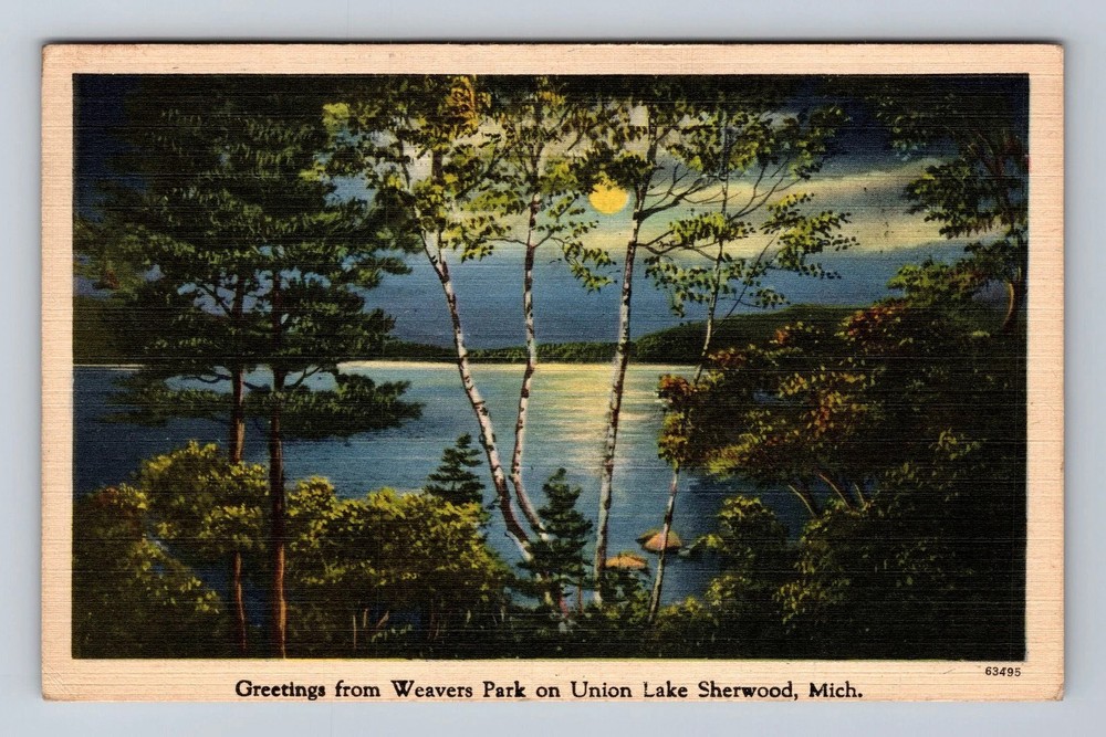Union Lake Sherwood MI-Michigan Scenic Greetings Weavers Park Vintage Postcard