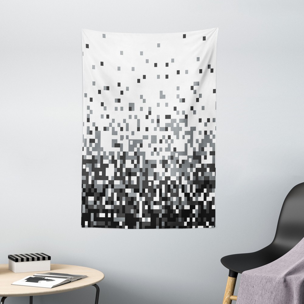 Geometric Tapestry Squares Greyscale Print Wall Hanging Decor