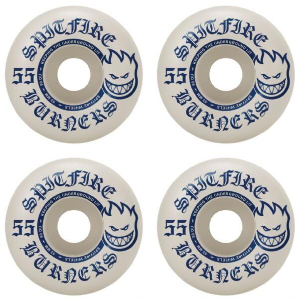 Spitfire Burners White and Blue 55mm 99a Skateboard Wheels Set of 4