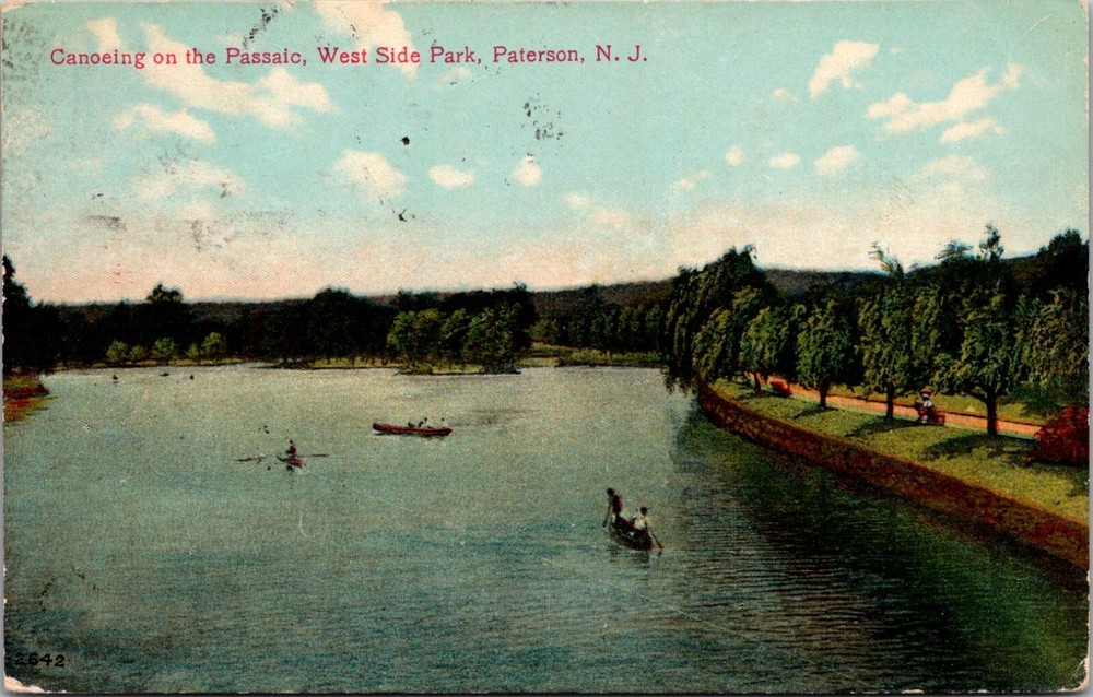 Canoeing on the Passaic, West Side Park, Paterson NJ Vintage Postcard C49